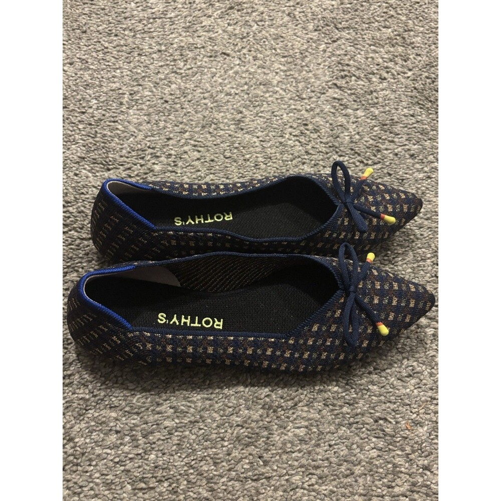 Rothy's The Bow Point Evening Metallic Knit Fabric Ballet Flats Pointed-Toe 7.5
